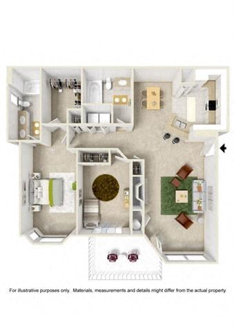 Floor plan for 2 beds, 2 baths, 1104 sqft
